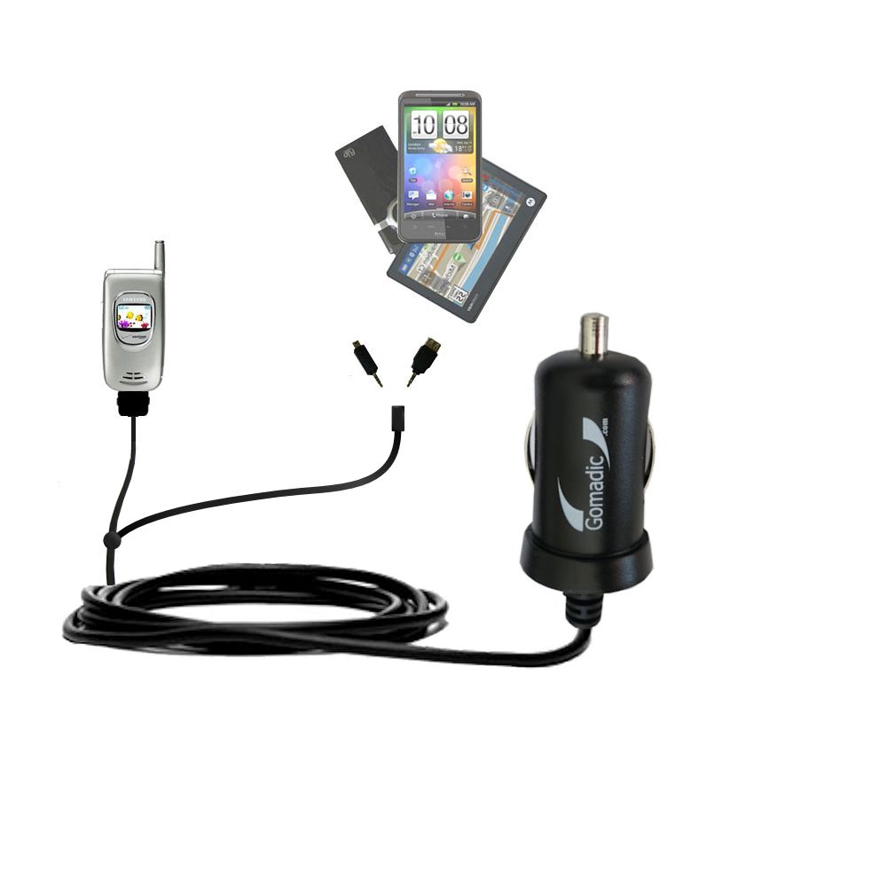 mini Double Car Charger with tips including compatible with the Samsung A540