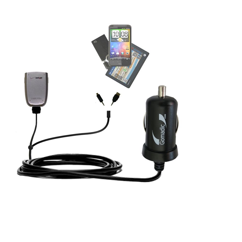 mini Double Car Charger with tips including compatible with the Samsung A670