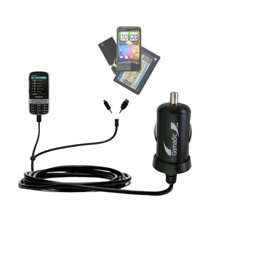 mini Double Car Charger with tips including compatible with the Samsung Array