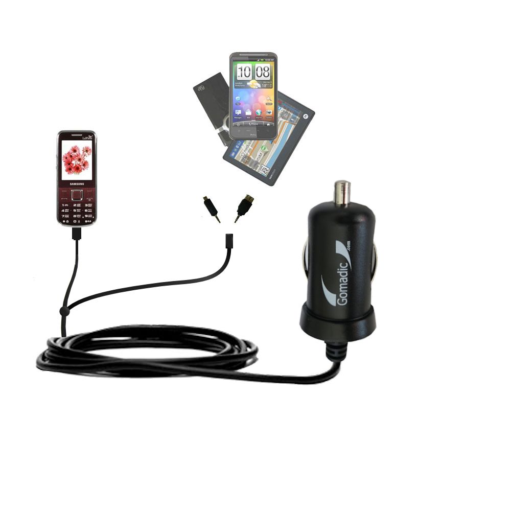 mini Double Car Charger with tips including compatible with the Samsung C3530