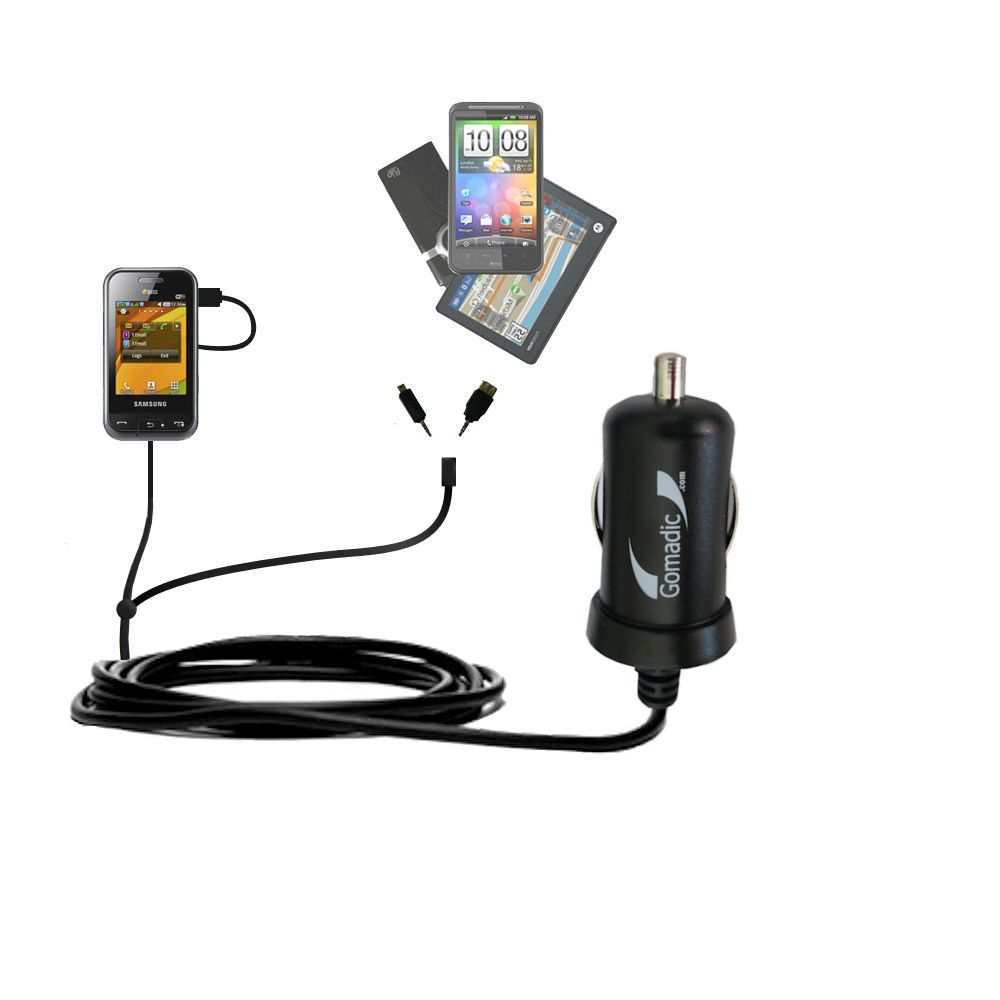 mini Double Car Charger with tips including compatible with the Samsung Champ