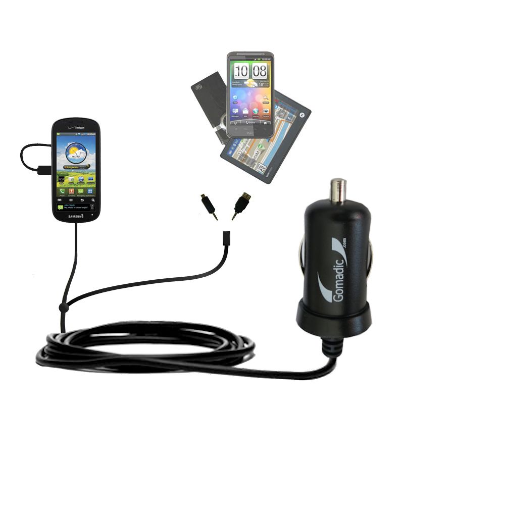 mini Double Car Charger with tips including compatible with the Samsung Continuum