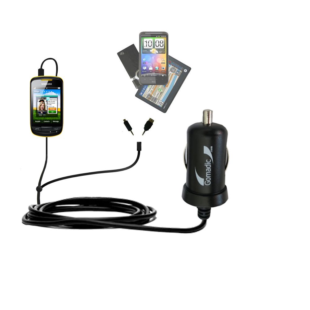 mini Double Car Charger with tips including compatible with the Samsung Corby II