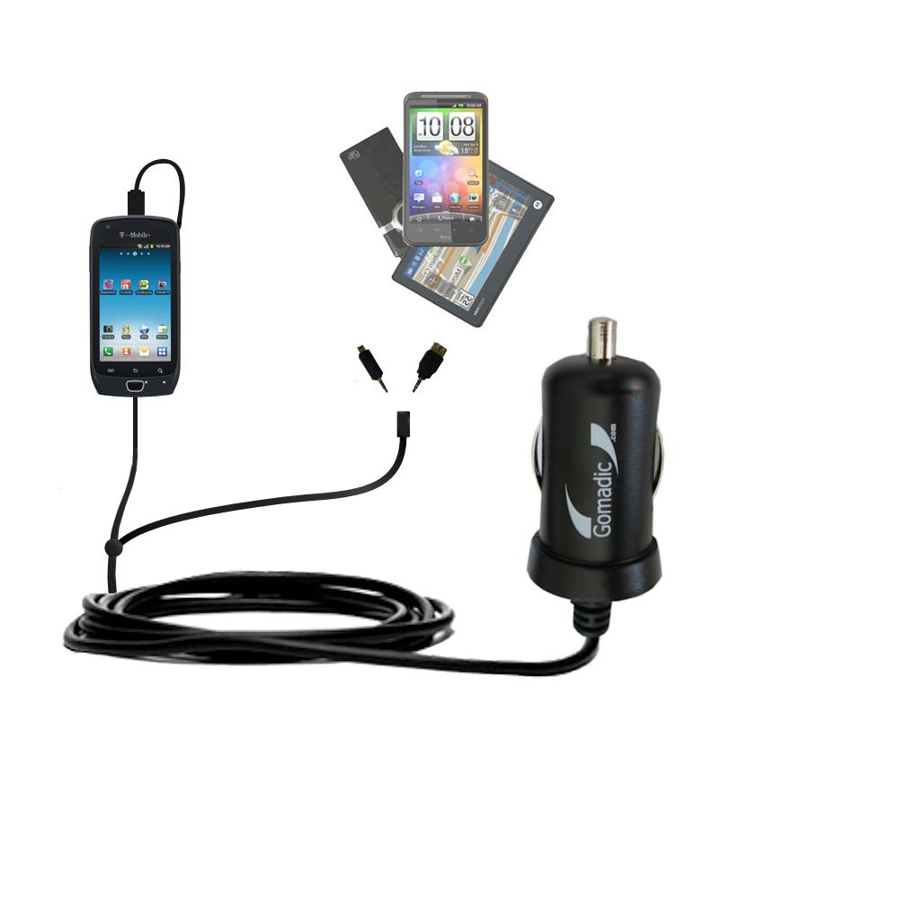 mini Double Car Charger with tips including compatible with the Samsung Exhibit 4G