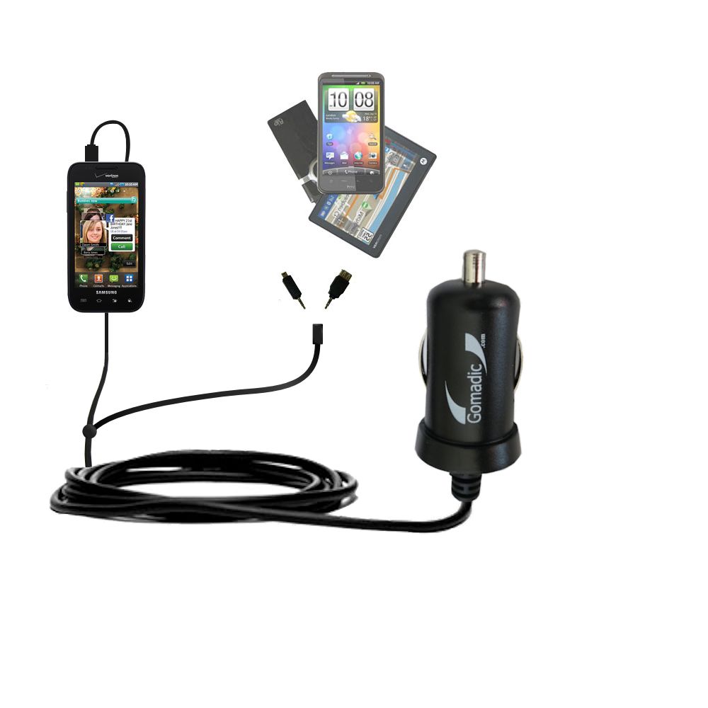 mini Double Car Charger with tips including compatible with the Samsung Fascinate