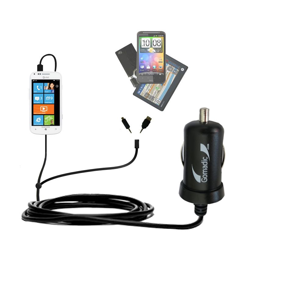 mini Double Car Charger with tips including compatible with the Samsung Focus