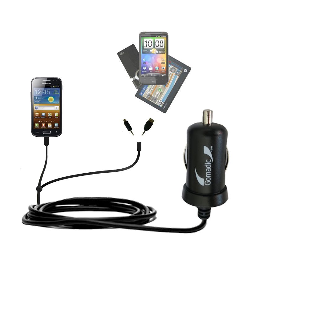 mini Double Car Charger with tips including compatible with the Samsung Galaxy Ace 2