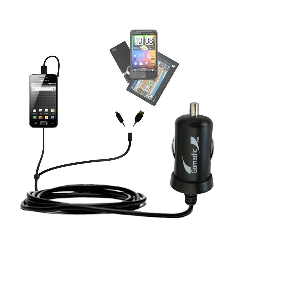 mini Double Car Charger with tips including compatible with the Samsung Galaxy Ace