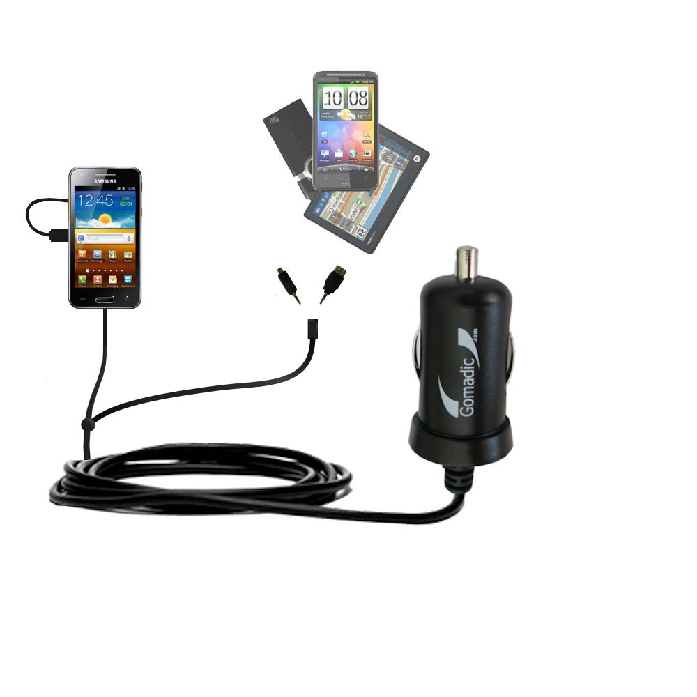 mini Double Car Charger with tips including compatible with the Samsung Galaxy Beam / I8530