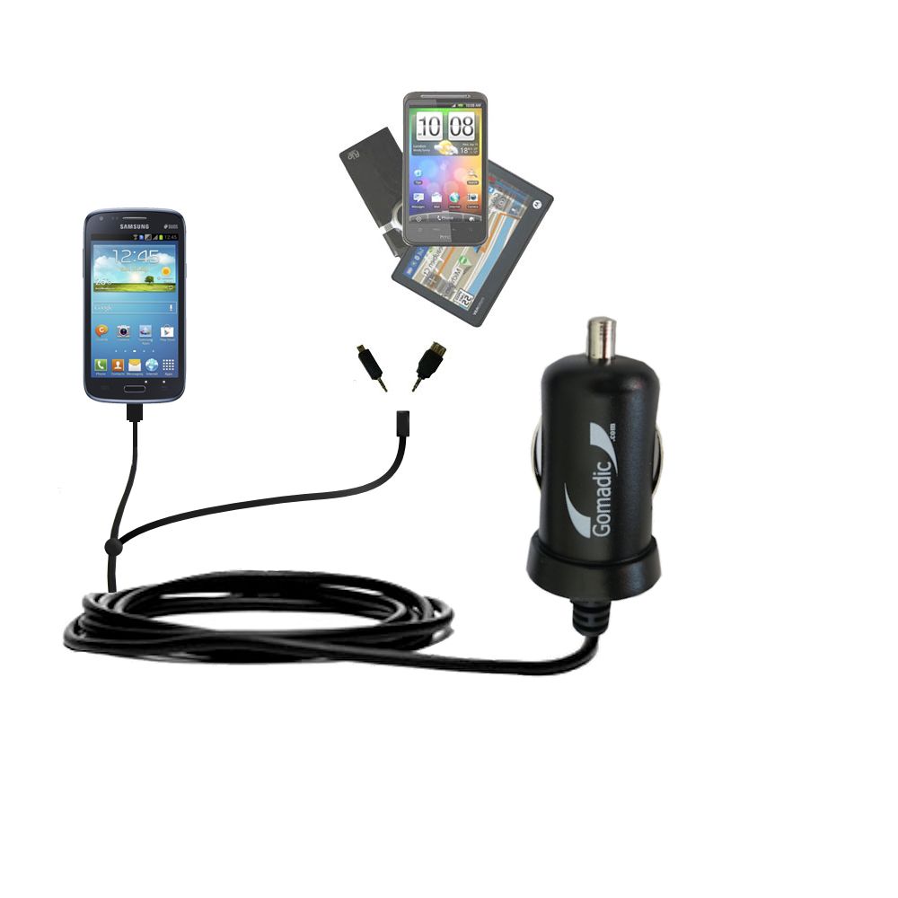 mini Double Car Charger with tips including compatible with the Samsung Galaxy Core