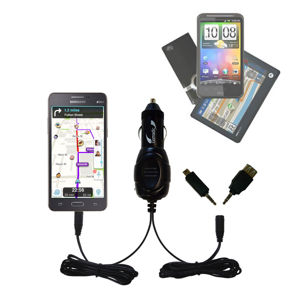 mini Double Car Charger with tips including compatible with the Samsung Galaxy Grand Prime