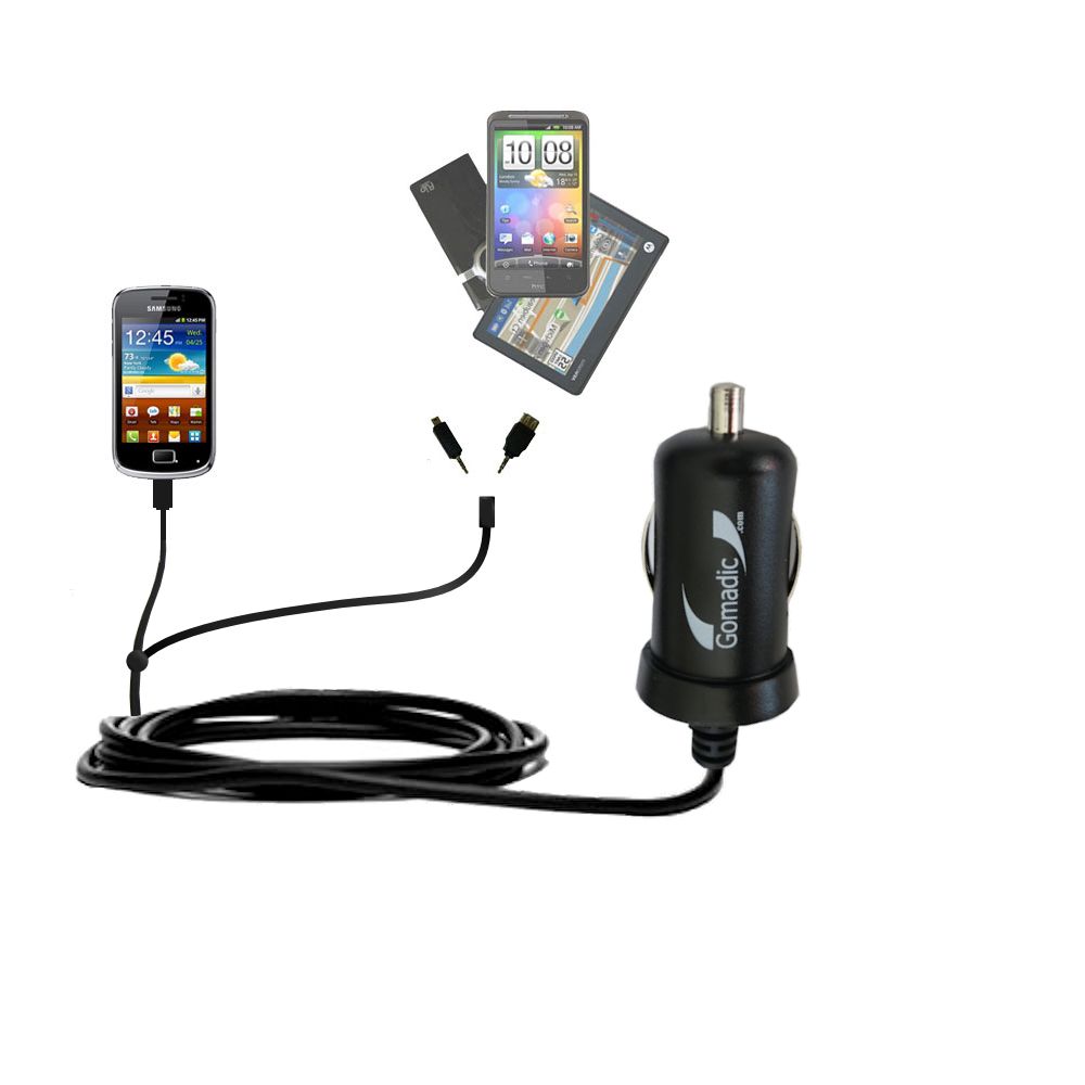 mini Double Car Charger with tips including compatible with the Samsung Galaxy Mini 2
