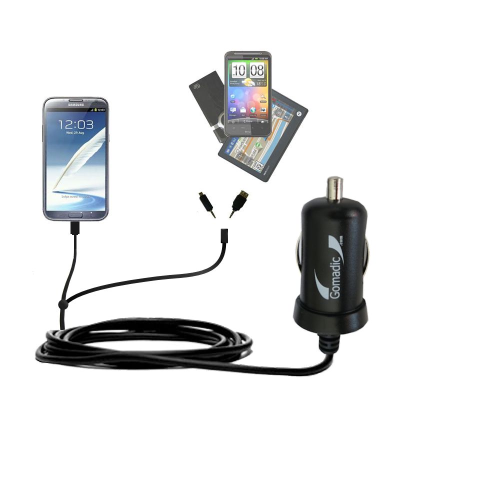 mini Double Car Charger with tips including compatible with the Samsung Galaxy Note II