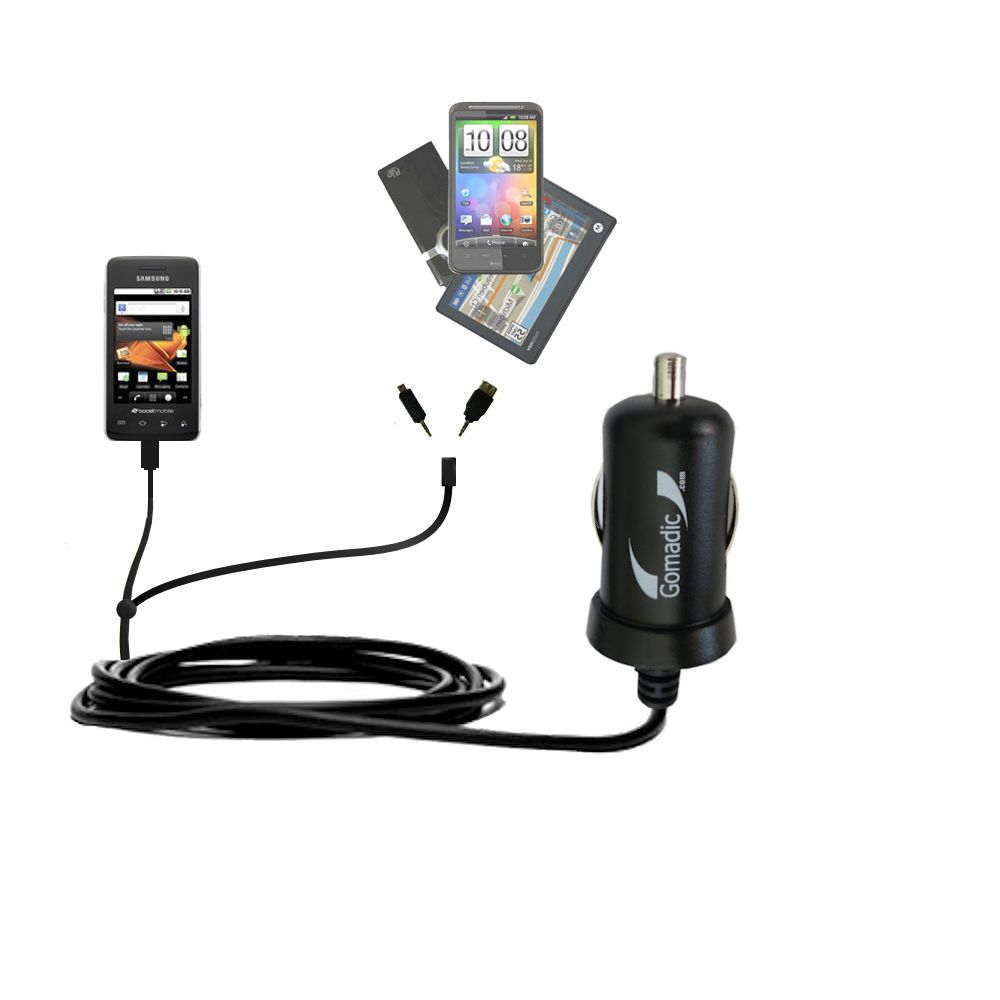 mini Double Car Charger with tips including compatible with the Samsung Galaxy Prevail