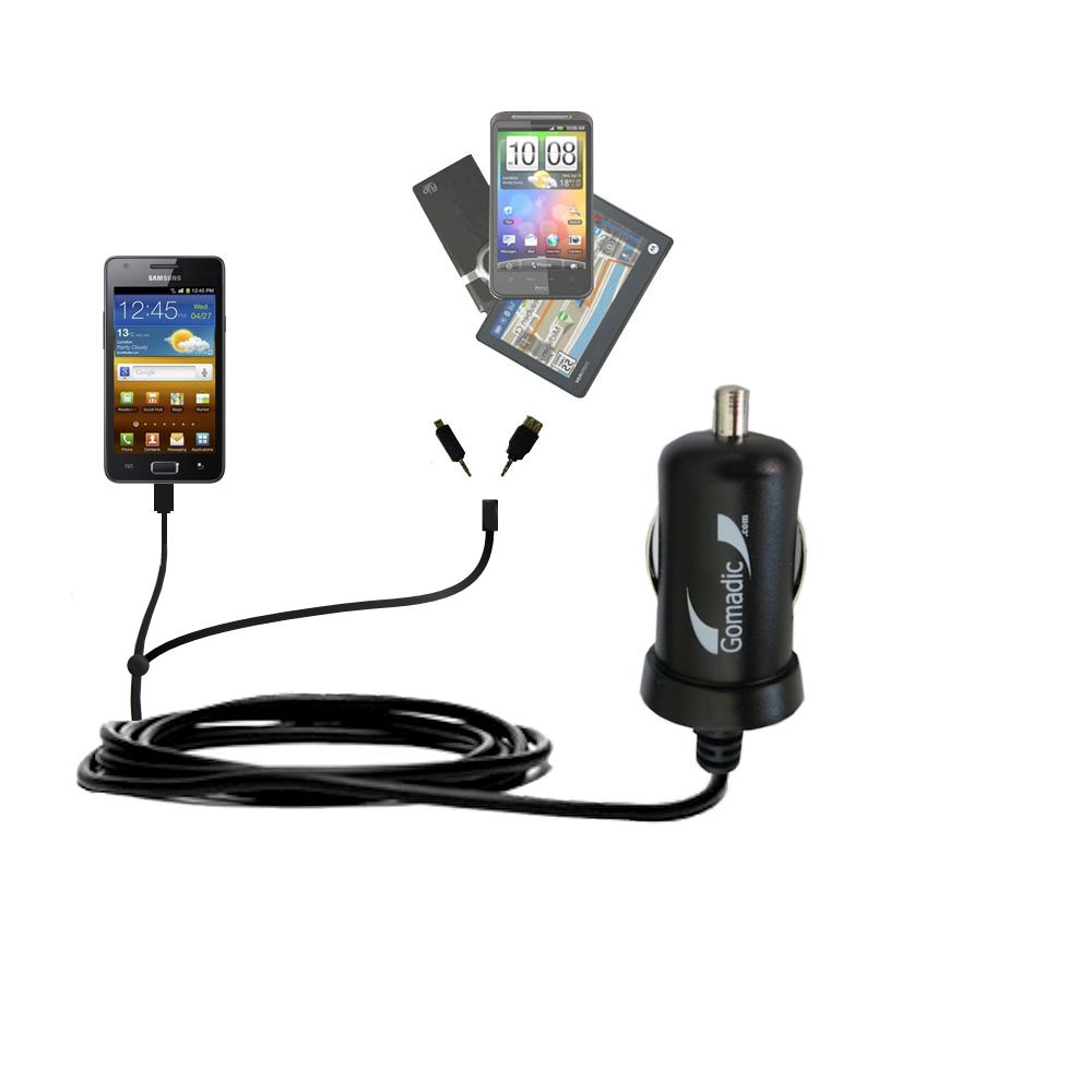 mini Double Car Charger with tips including compatible with the Samsung Galaxy R