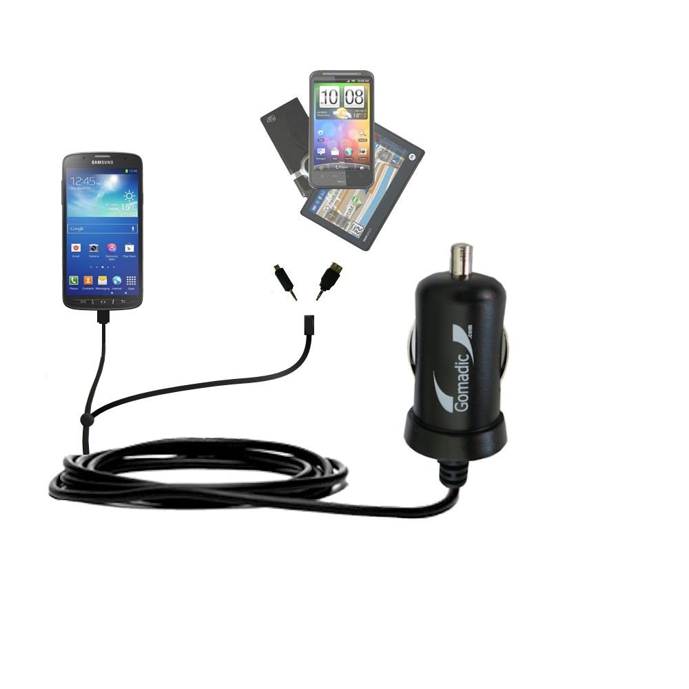 mini Double Car Charger with tips including compatible with the Samsung Galaxy S 4 Active