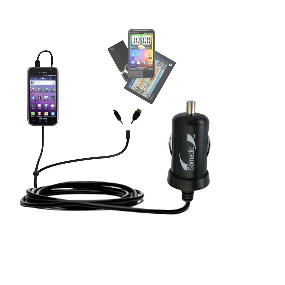 mini Double Car Charger with tips including compatible with the Samsung Galaxy S 4G
