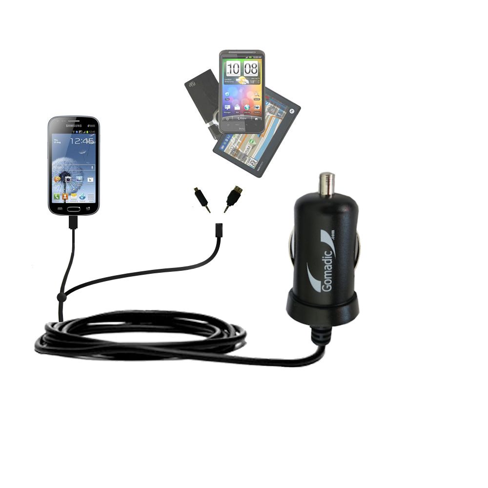 mini Double Car Charger with tips including compatible with the Samsung Galaxy S Duos