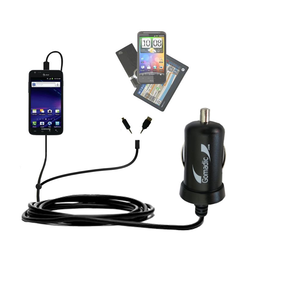 mini Double Car Charger with tips including compatible with the Samsung Galaxy S II Skyrocket