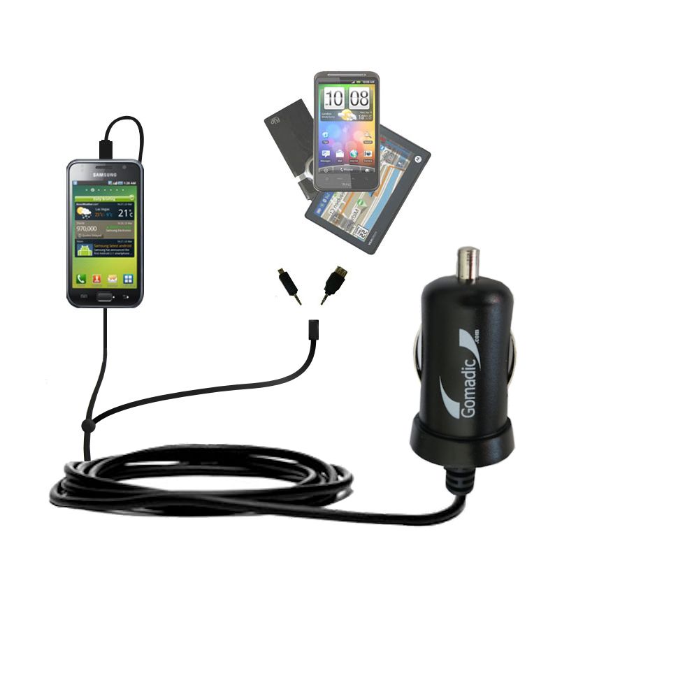 mini Double Car Charger with tips including compatible with the Samsung Galaxy S Pro