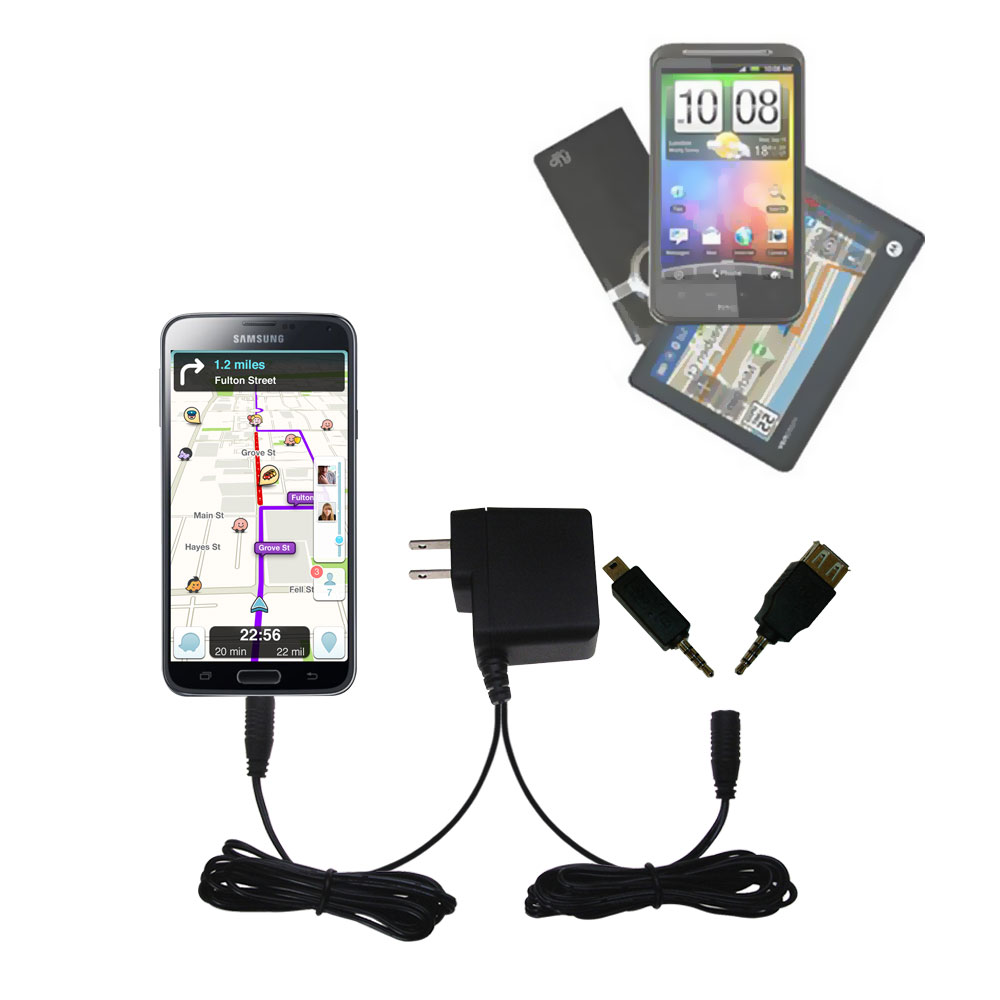 Gomadic Double Wall AC Home Charger suitable for the Samsung Galaxy S5 Plus - Charge up to 2 devices at the same time with TipExchange Technology