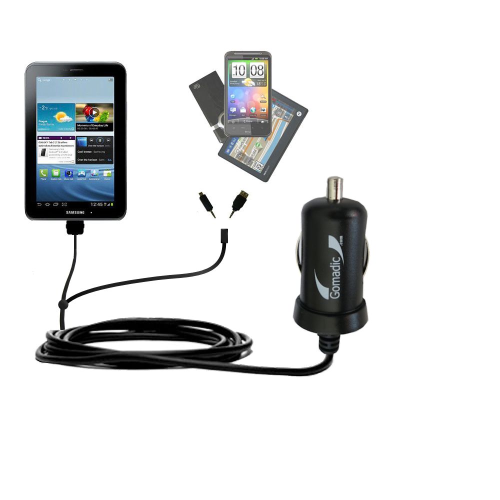 mini Double Car Charger with tips including compatible with the Samsung Galaxy Tab2
