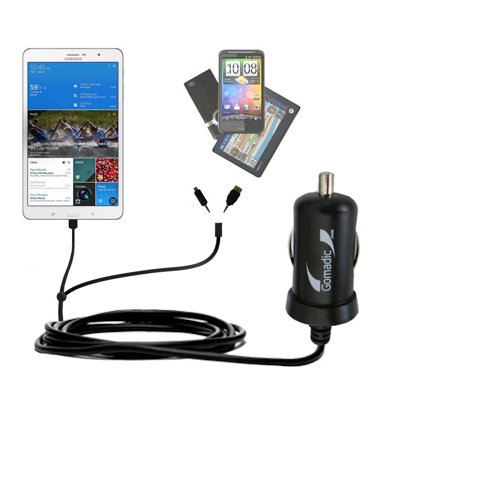 mini Double Car Charger with tips including compatible with the Samsung Galaxy TabPro 8.4 / 10.1