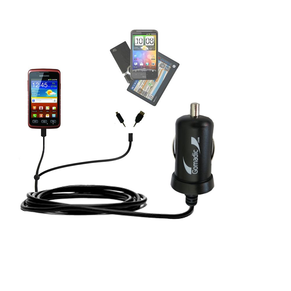 mini Double Car Charger with tips including compatible with the Samsung Galaxy Xcover