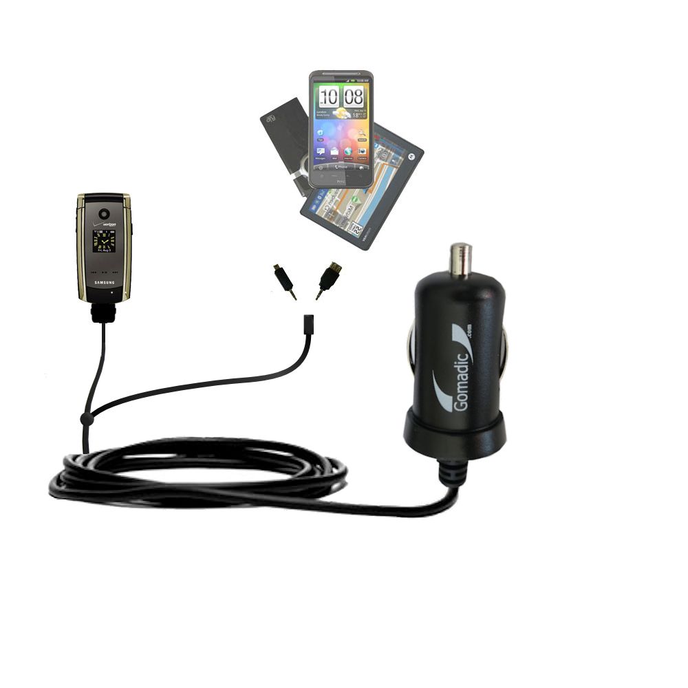mini Double Car Charger with tips including compatible with the Samsung Gleam