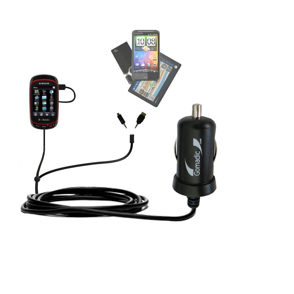 mini Double Car Charger with tips including compatible with the Samsung Gravity SGH-T669
