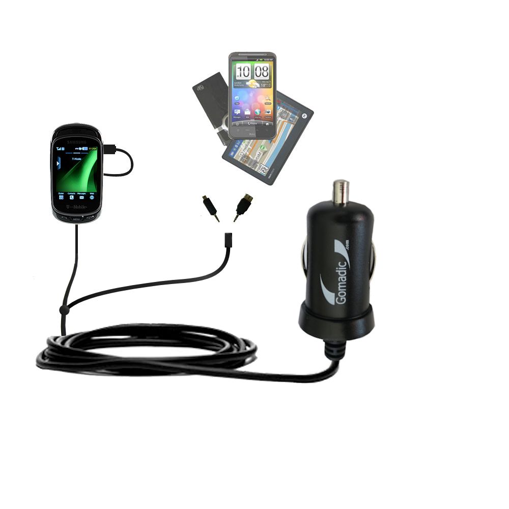 mini Double Car Charger with tips including compatible with the Samsung Gravity T