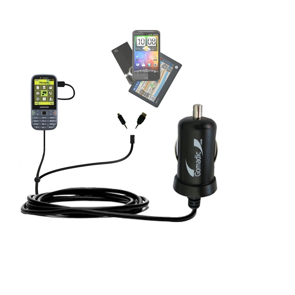 mini Double Car Charger with tips including compatible with the Samsung Gravity TXT