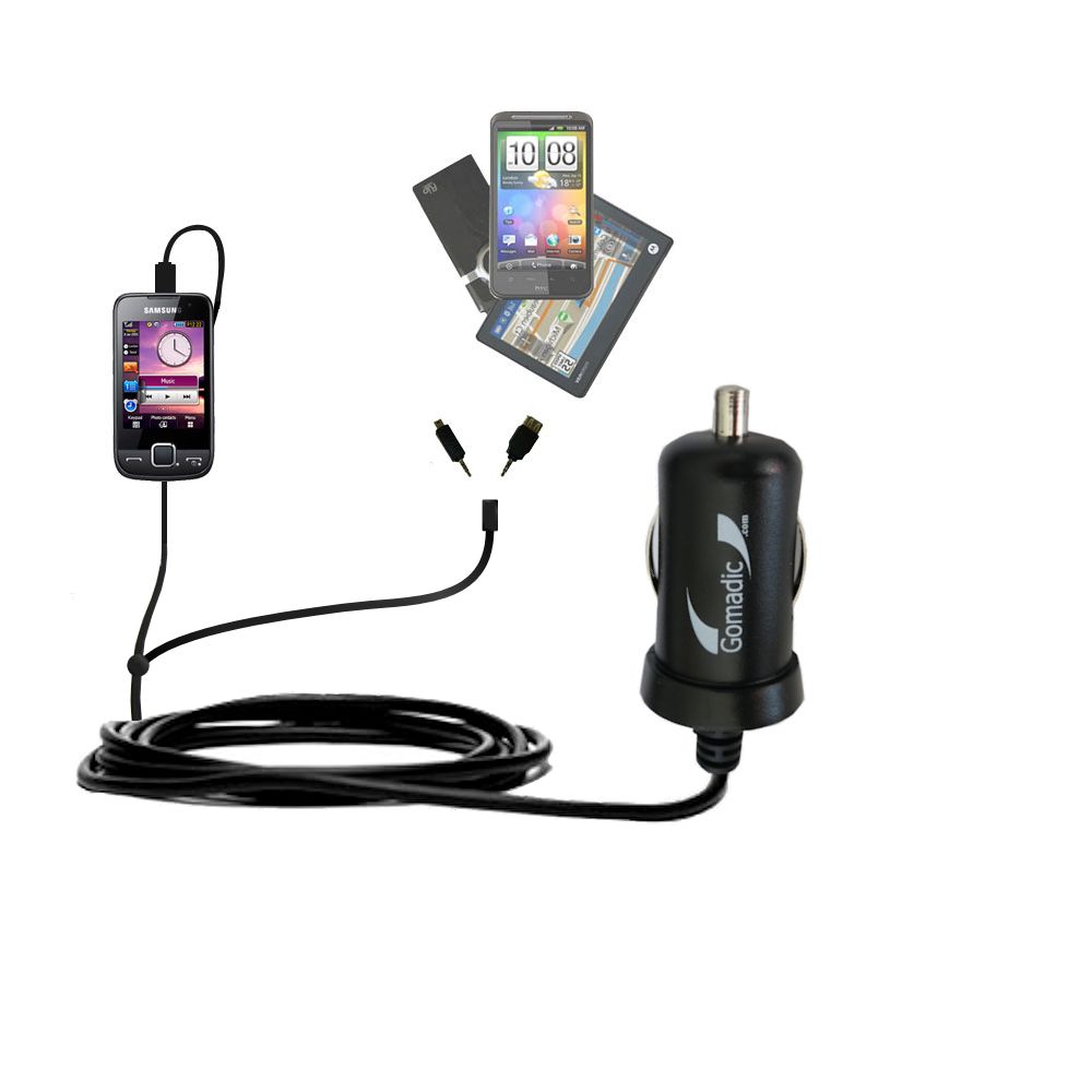 mini Double Car Charger with tips including compatible with the Samsung GT-S5600 Preston