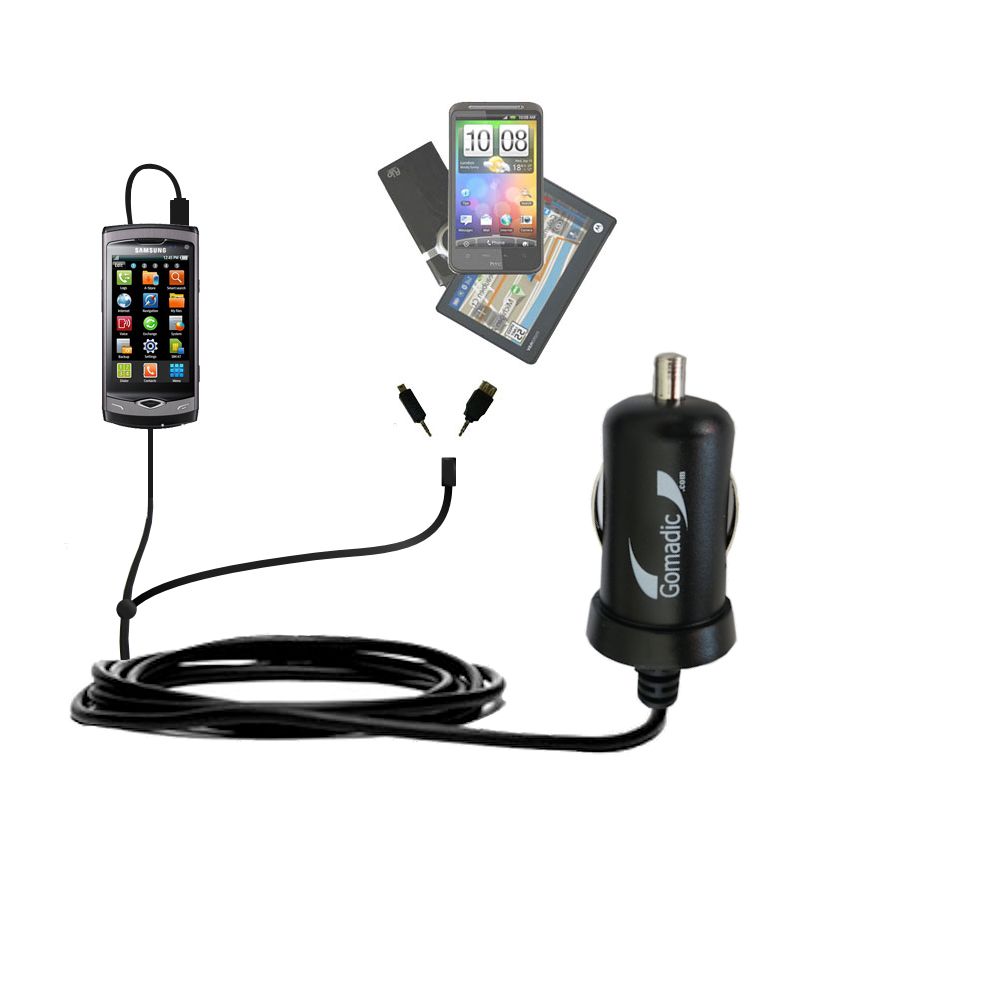 mini Double Car Charger with tips including compatible with the Samsung GT-S8500