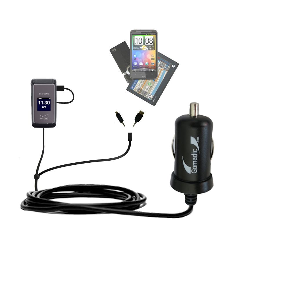 mini Double Car Charger with tips including compatible with the Samsung Haven