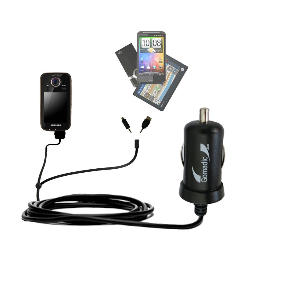 mini Double Car Charger with tips including compatible with the Samsung HMX-E10 Digital Camcorder