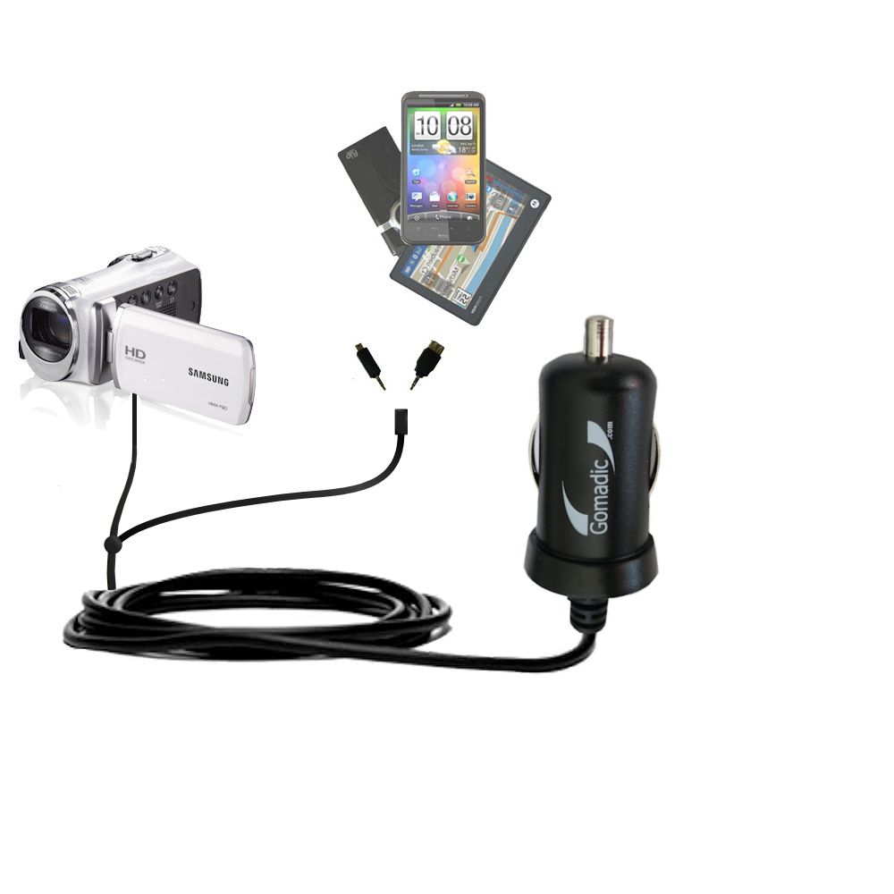 mini Double Car Charger with tips including compatible with the Samsung HMX F80 F90