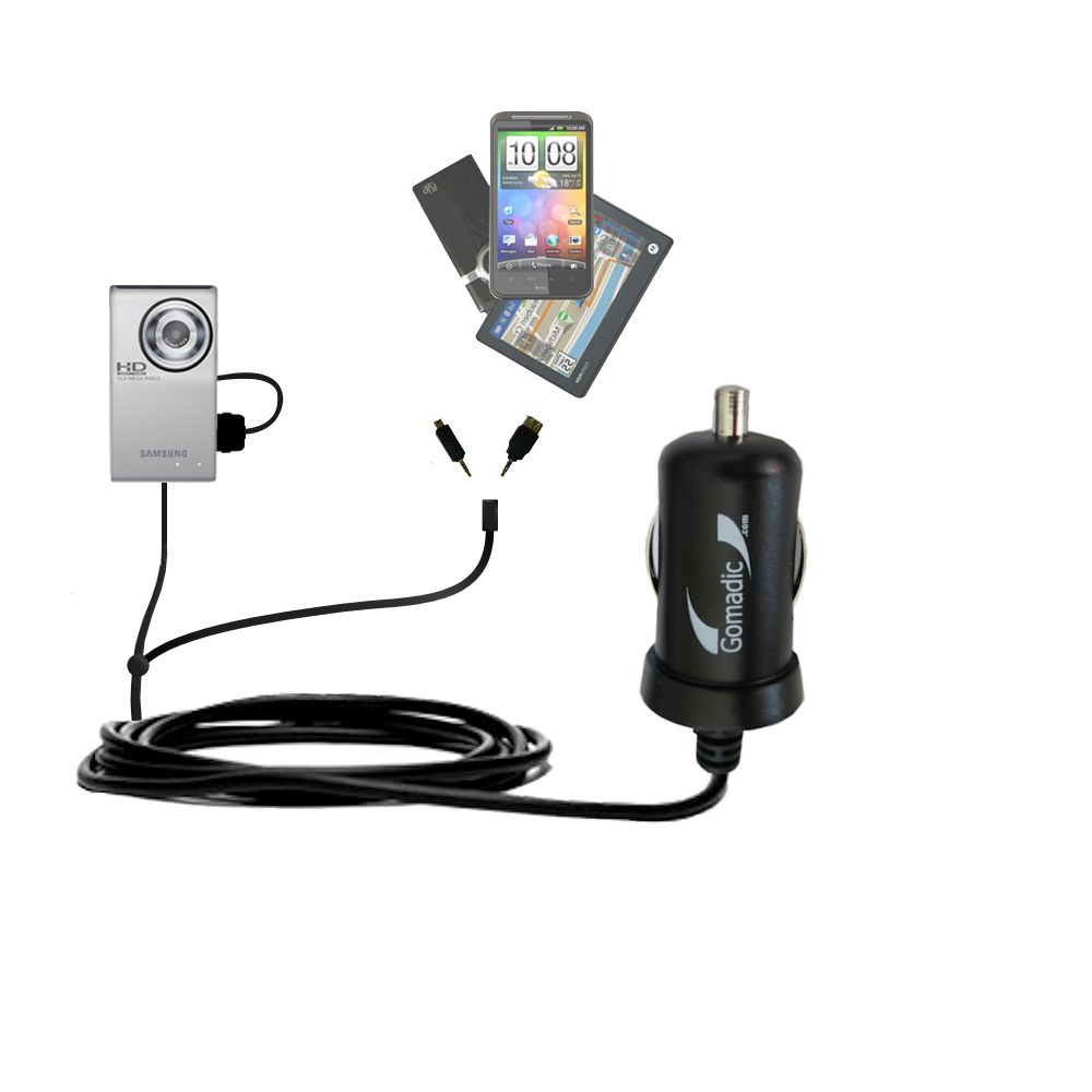 mini Double Car Charger with tips including compatible with the Samsung HMX-U10 Digital Camcorder