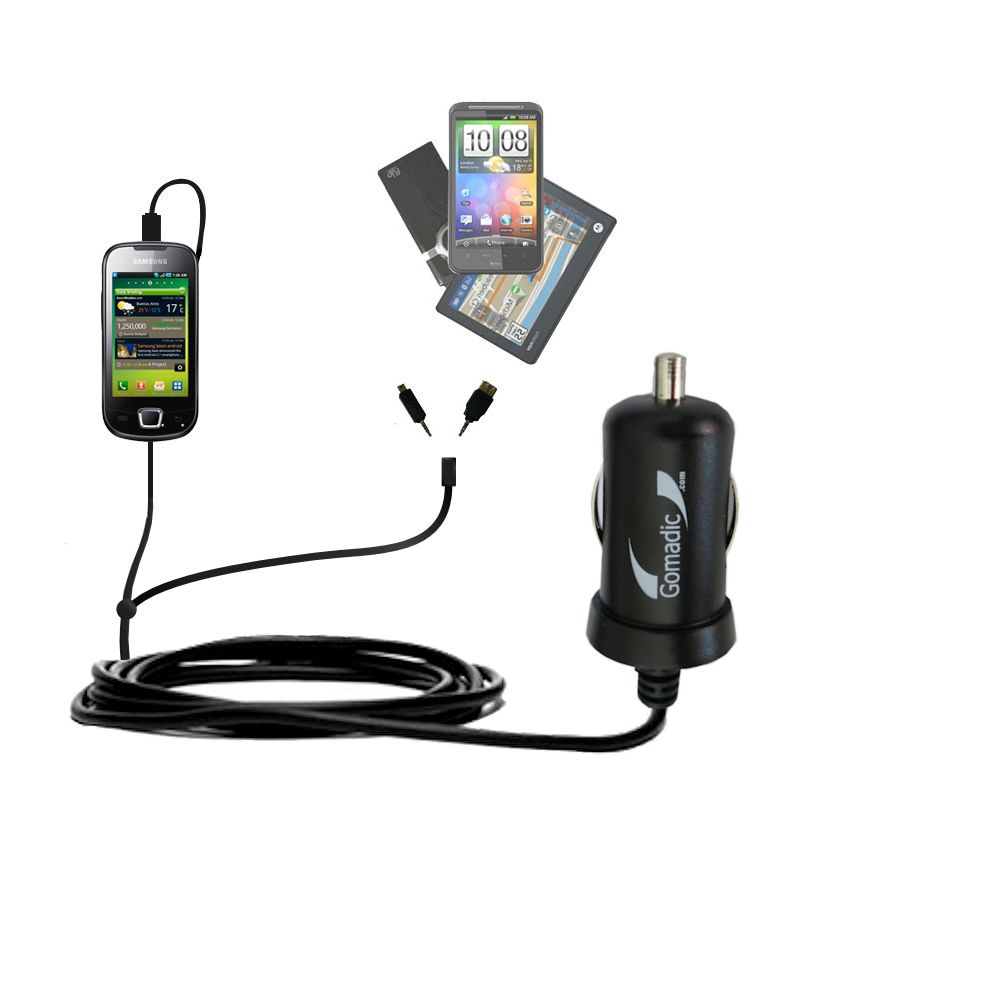 mini Double Car Charger with tips including compatible with the Samsung I5800