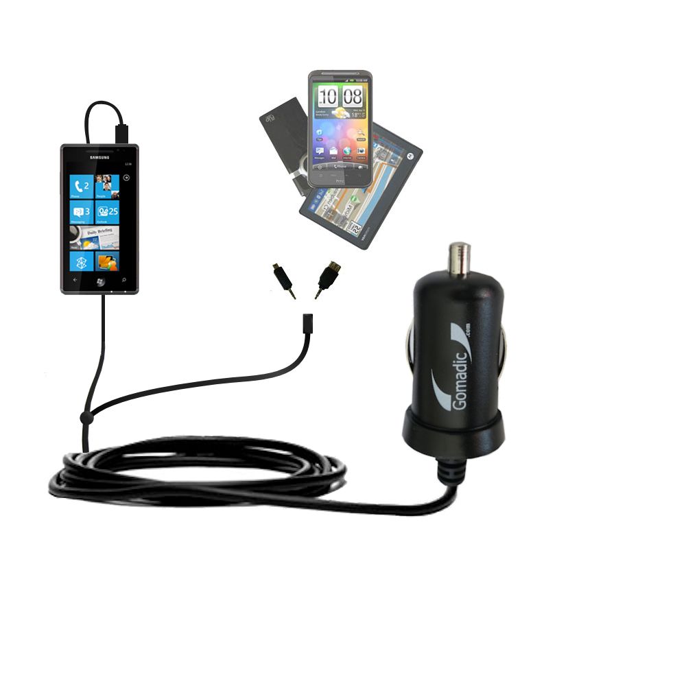 mini Double Car Charger with tips including compatible with the Samsung I8700