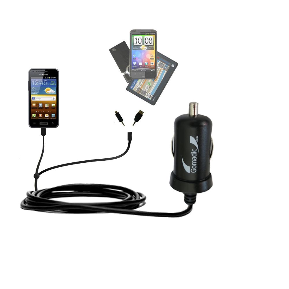 mini Double Car Charger with tips including compatible with the Samsung I9070