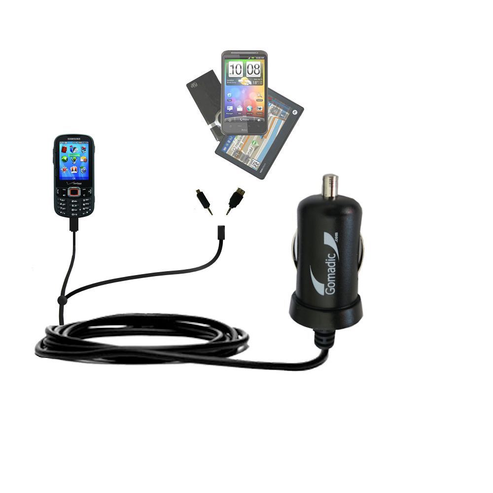 mini Double Car Charger with tips including compatible with the Samsung Intensity III