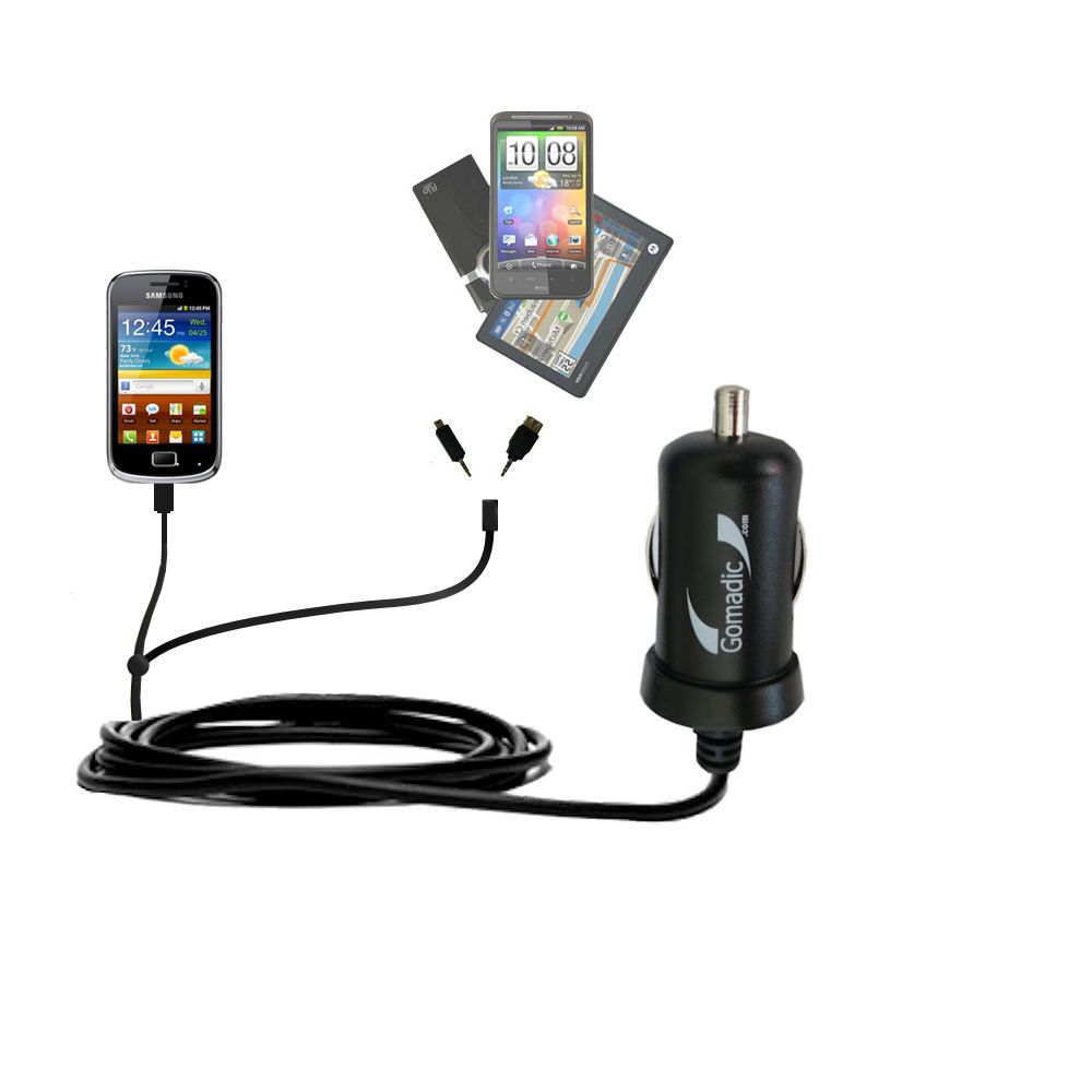 mini Double Car Charger with tips including compatible with the Samsung Jena / S6500