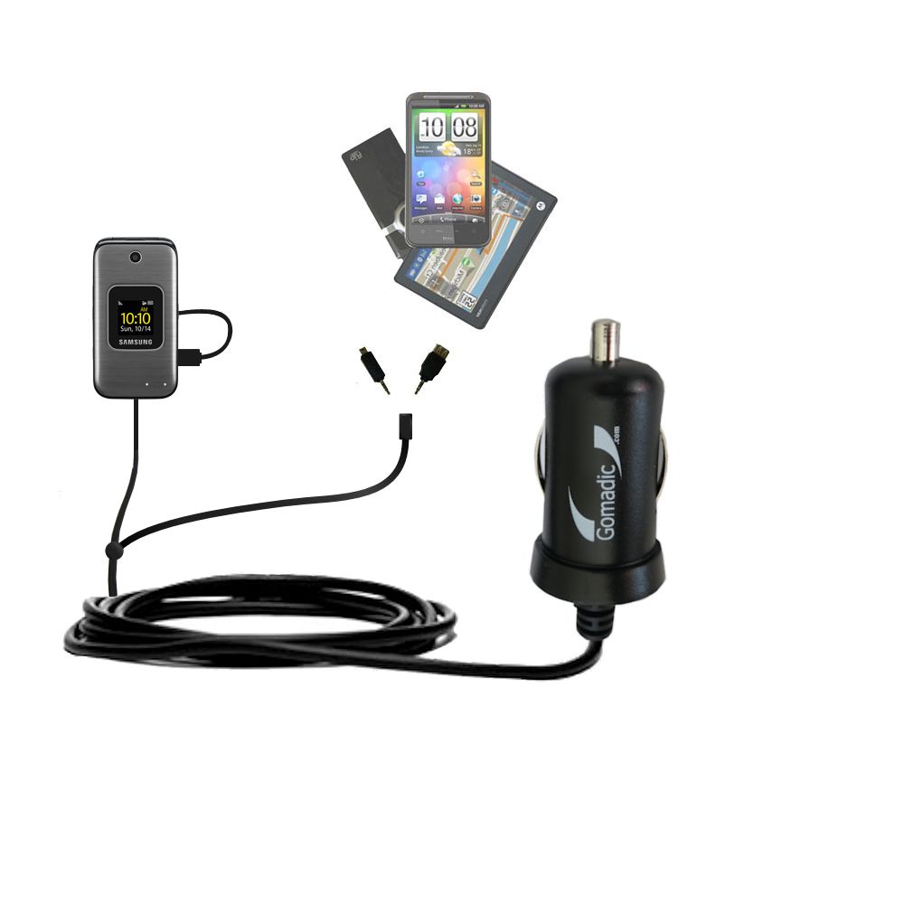 mini Double Car Charger with tips including compatible with the Samsung M400