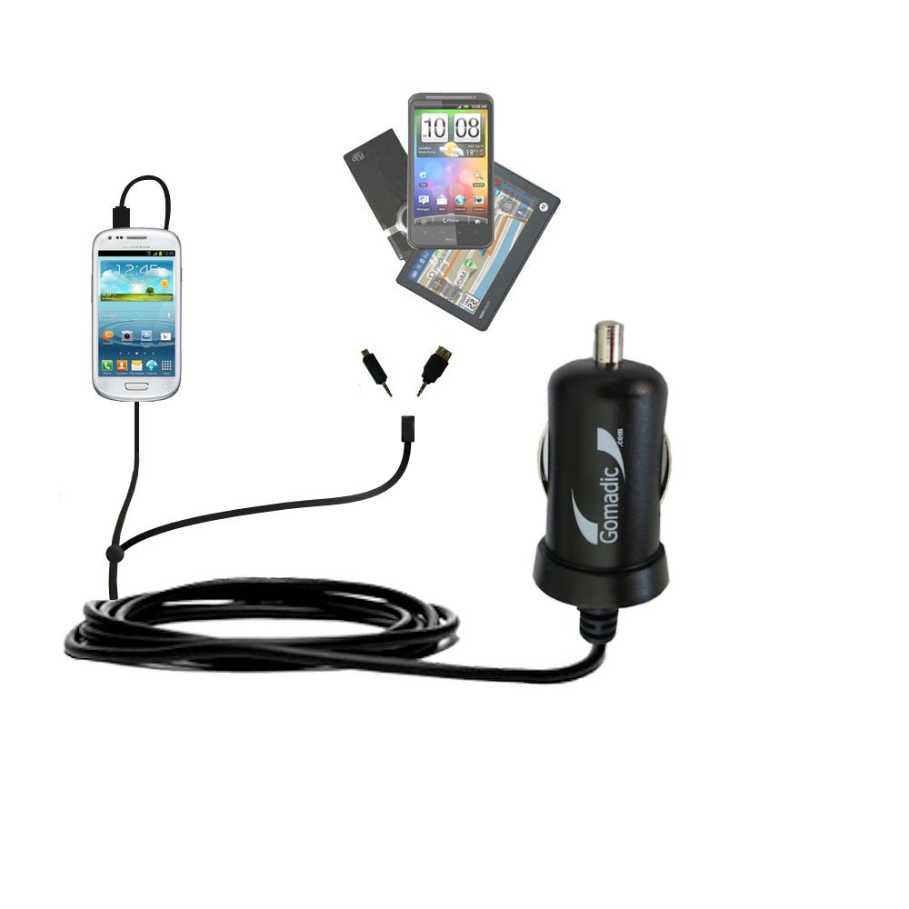 mini Double Car Charger with tips including compatible with the Samsung Mini