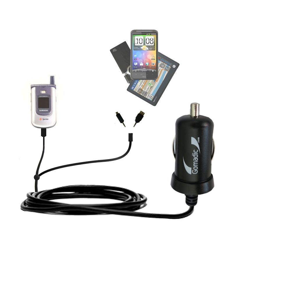 mini Double Car Charger with tips including compatible with the Samsung MM-A700