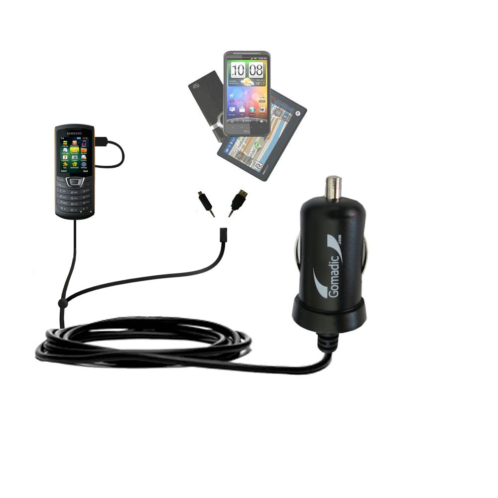mini Double Car Charger with tips including compatible with the Samsung Monte Bar