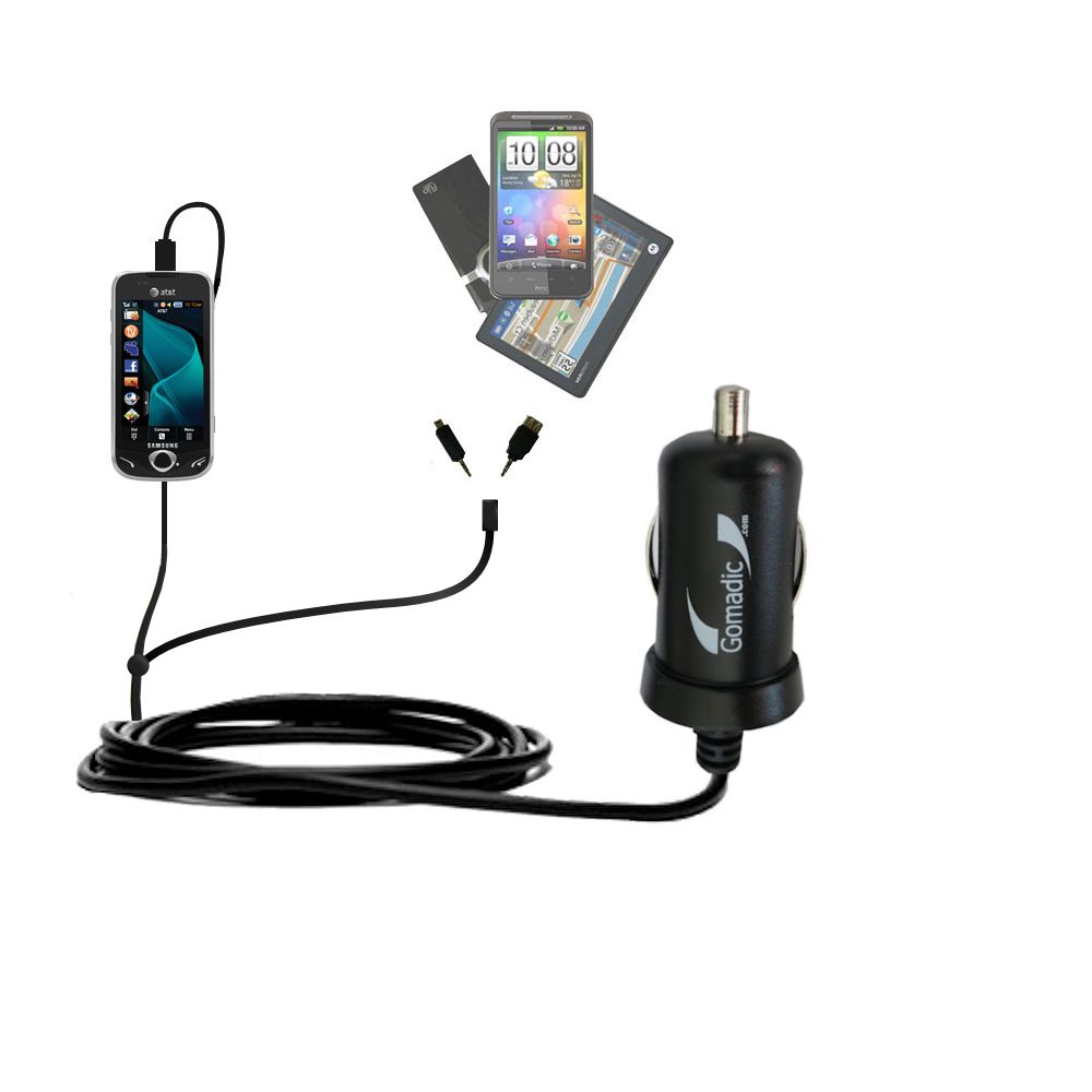 mini Double Car Charger with tips including compatible with the Samsung Mythic