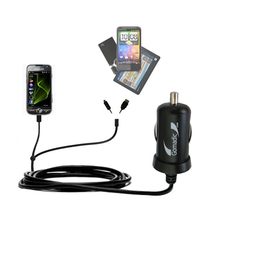 mini Double Car Charger with tips including compatible with the Samsung Omnia II