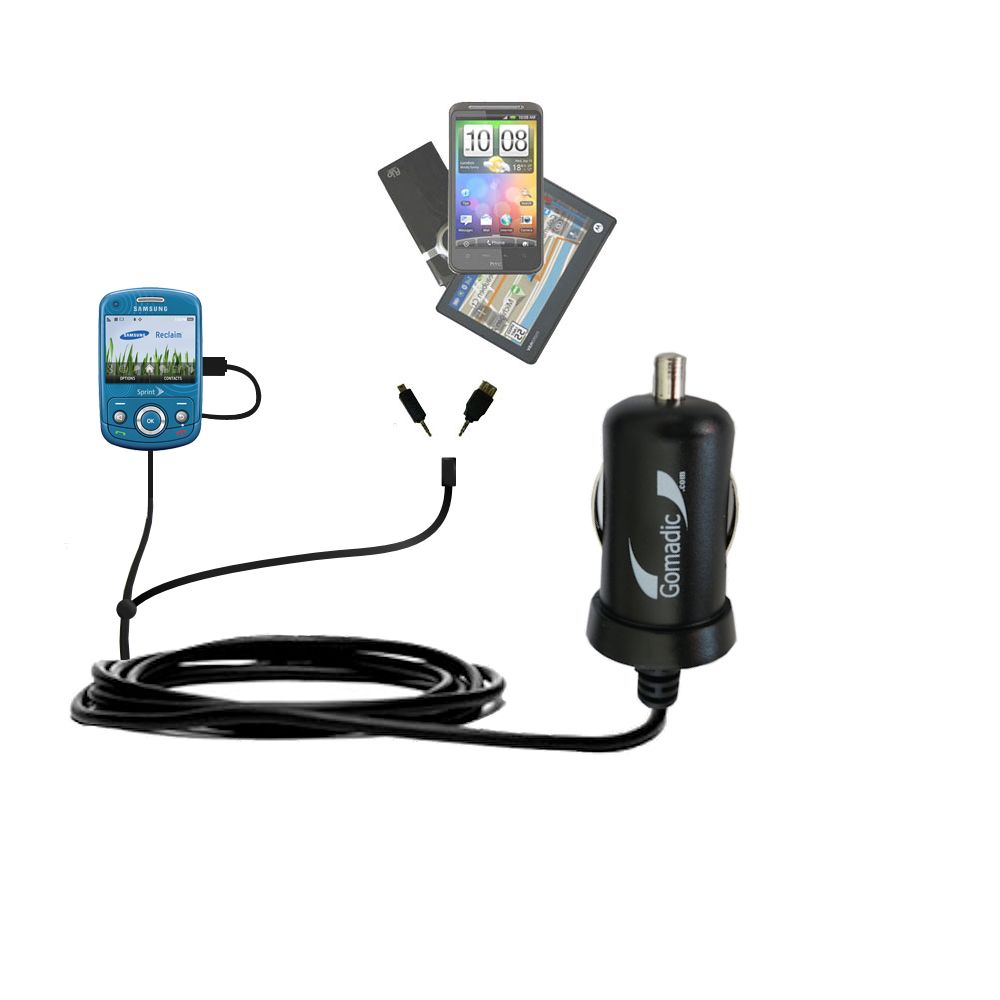 mini Double Car Charger with tips including compatible with the Samsung Reclaim SPH-M560